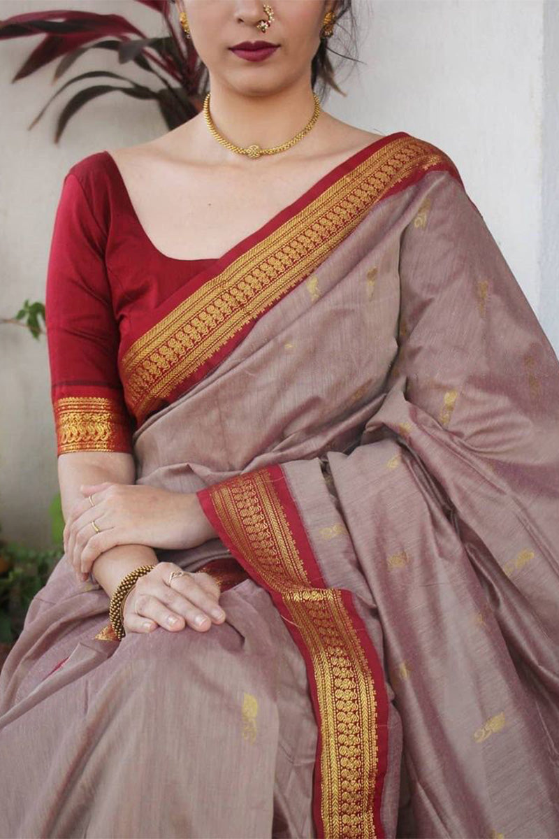 Petrichor Grey Soft Silk Saree With Vestigial Blouse Piece