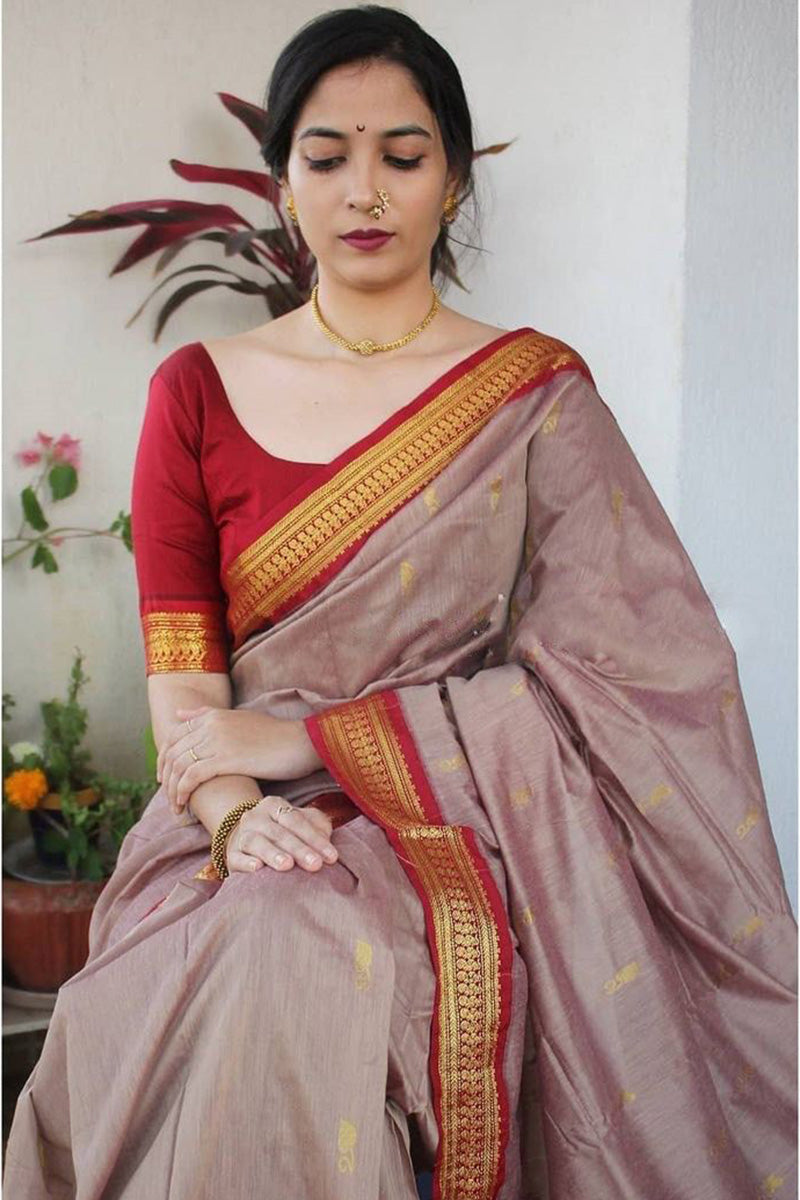 Petrichor Grey Soft Silk Saree With Vestigial Blouse Piece