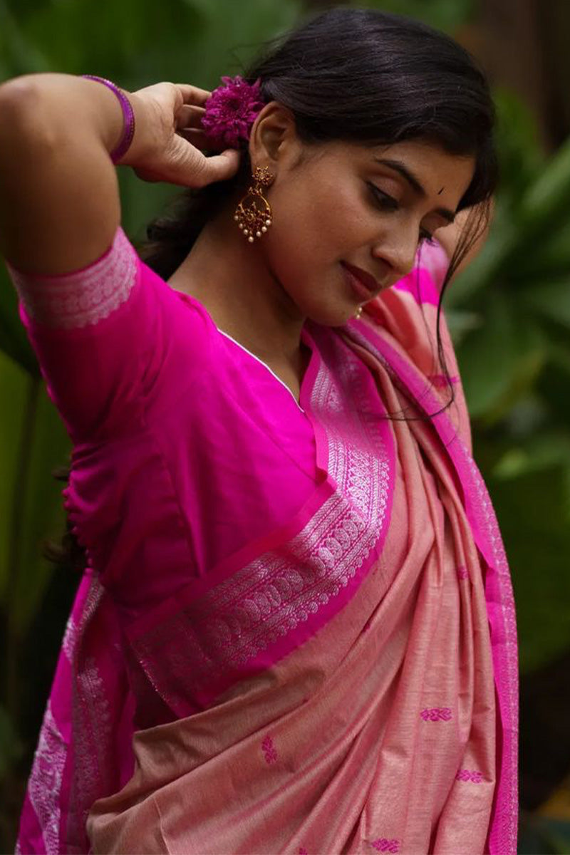 Proficient Pink Soft Silk Saree With Allure Blouse Piece