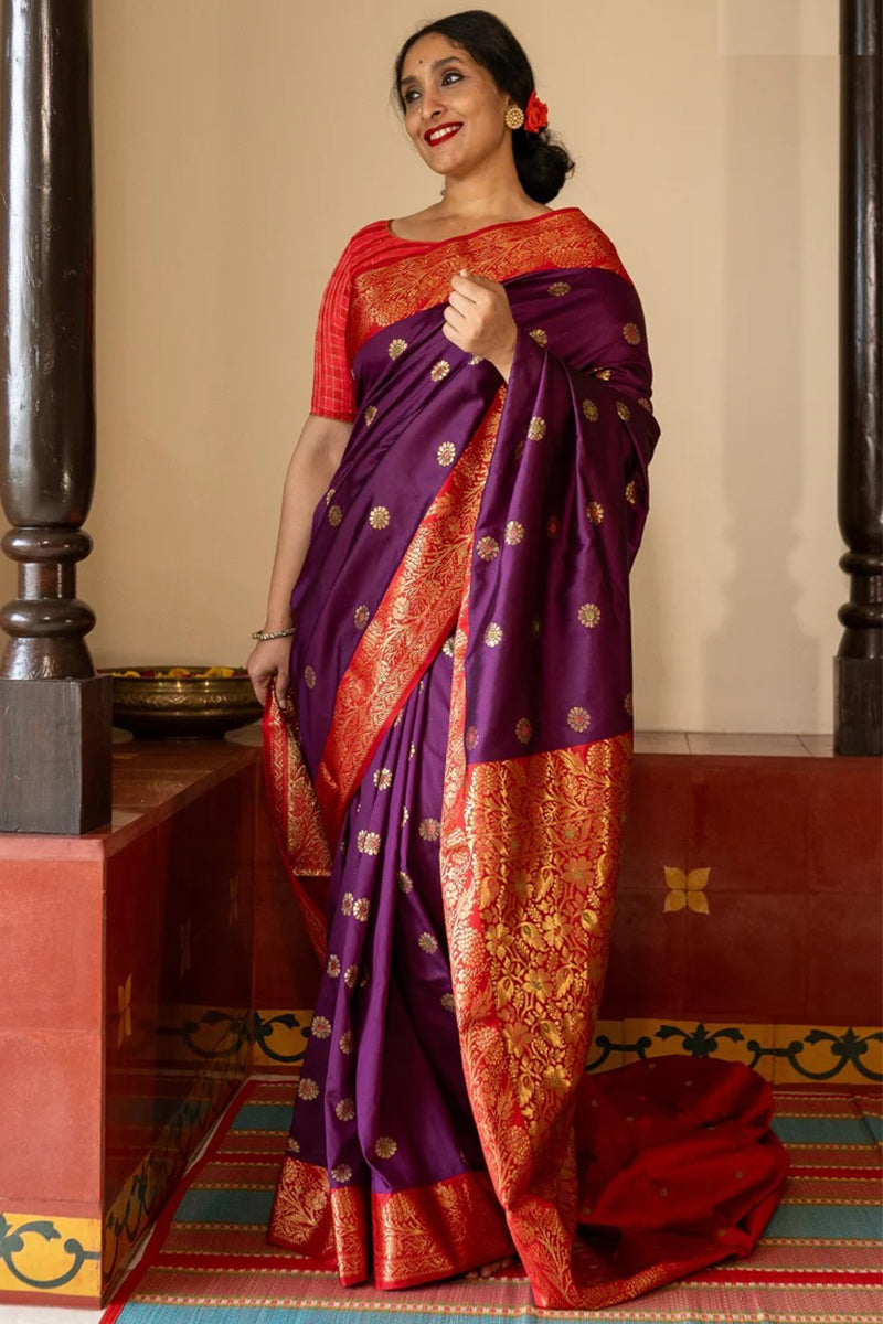 Eclat Purple Soft Silk Saree With Glamorous Blouse Piece