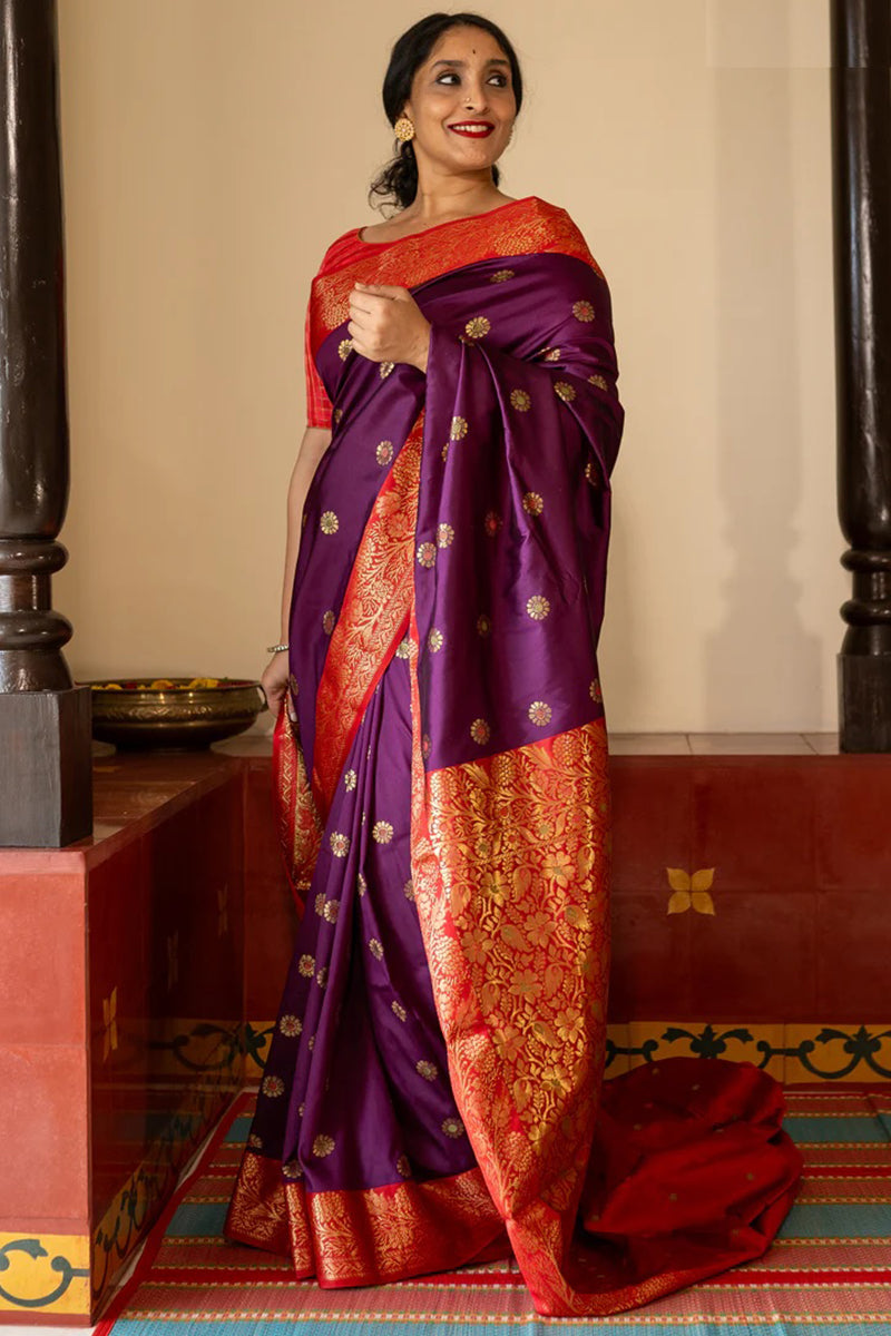 Eclat Purple Soft Silk Saree With Glamorous Blouse Piece