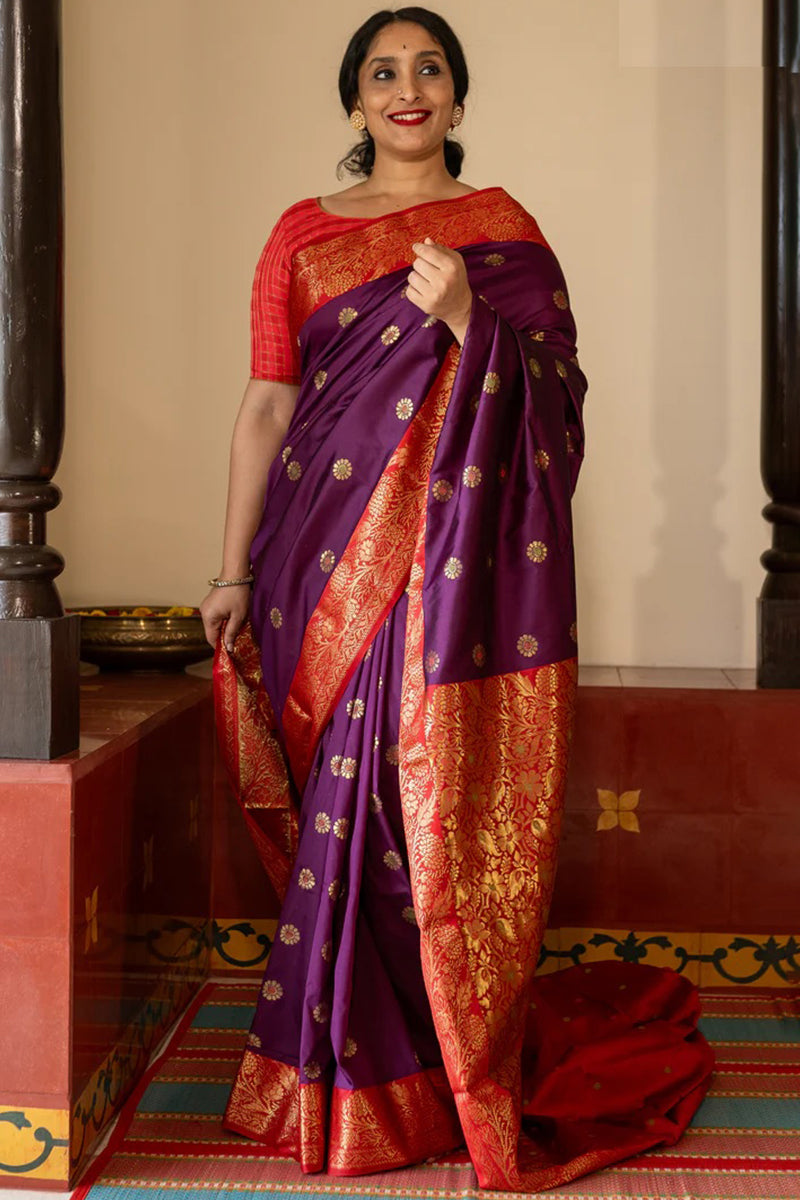 Eclat Purple Soft Silk Saree With Glamorous Blouse Piece