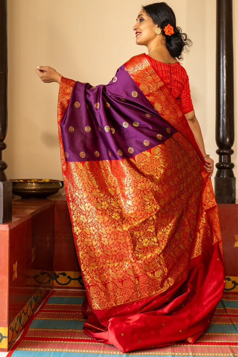 Eclat Purple Soft Silk Saree With Glamorous Blouse Piece