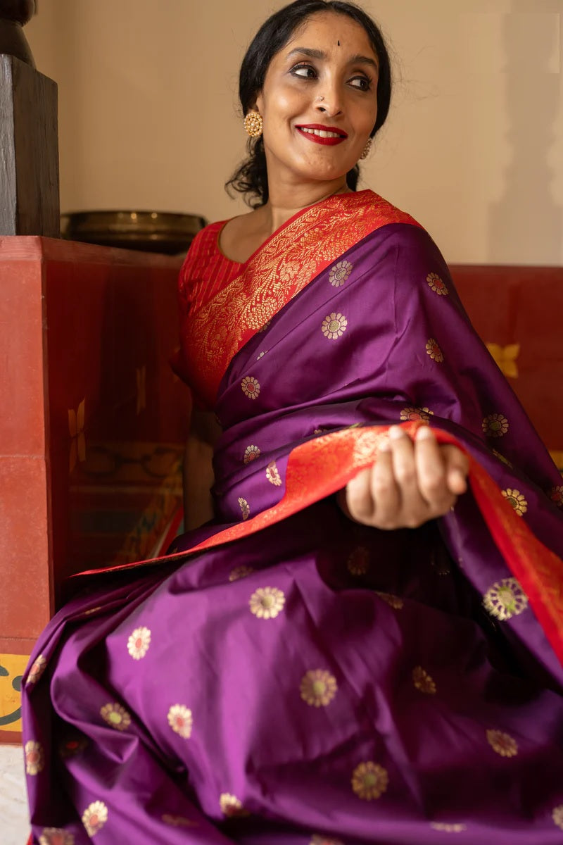 Eclat Purple Soft Silk Saree With Glamorous Blouse Piece
