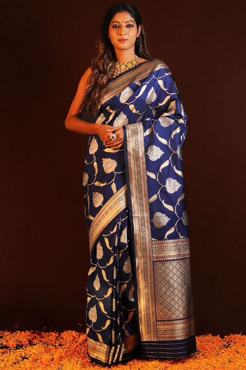 Murmurous Blue Soft Silk Saree With Adoring Blouse Piece