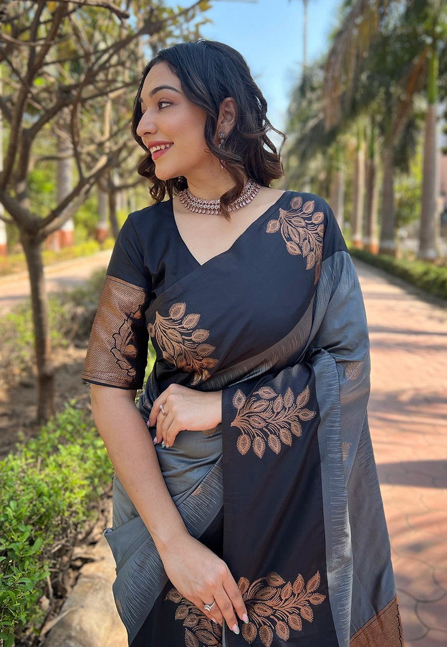 Fancifull Grey Soft Silk Saree With Divine Blouse Piece