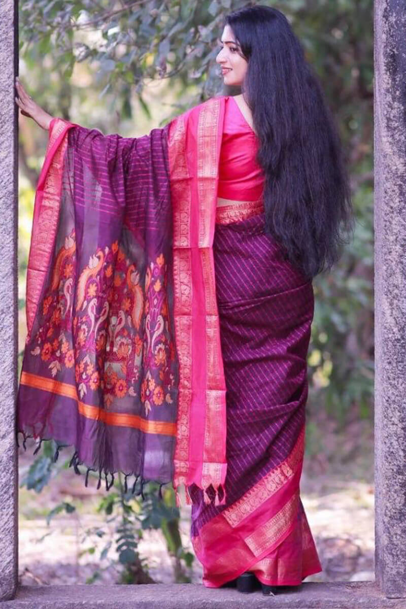 Devastating Purple Cotton Silk Saree With Epiphany Blouse Piece