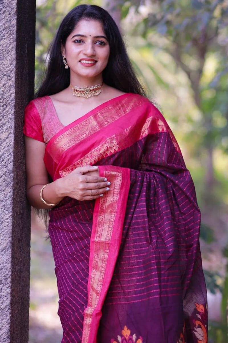 Devastating Purple Cotton Silk Saree With Epiphany Blouse Piece