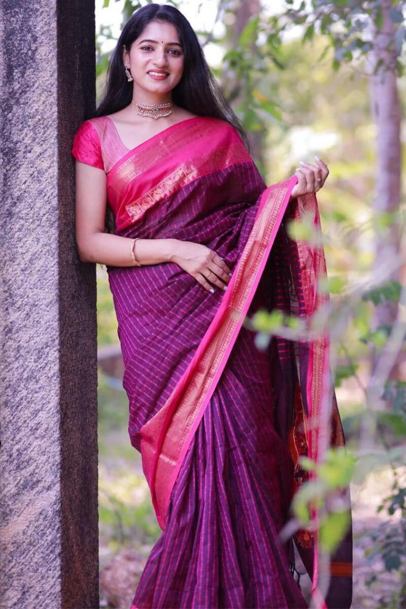 Devastating Purple Cotton Silk Saree With Epiphany Blouse Piece