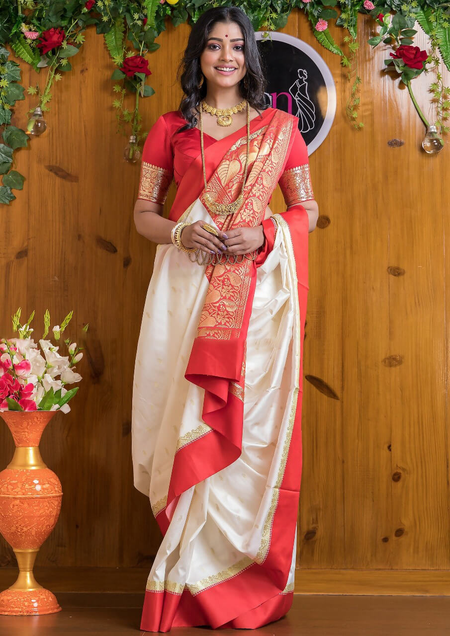 Lassitude Beige Soft Silk Saree With Bucolic Blouse Piece