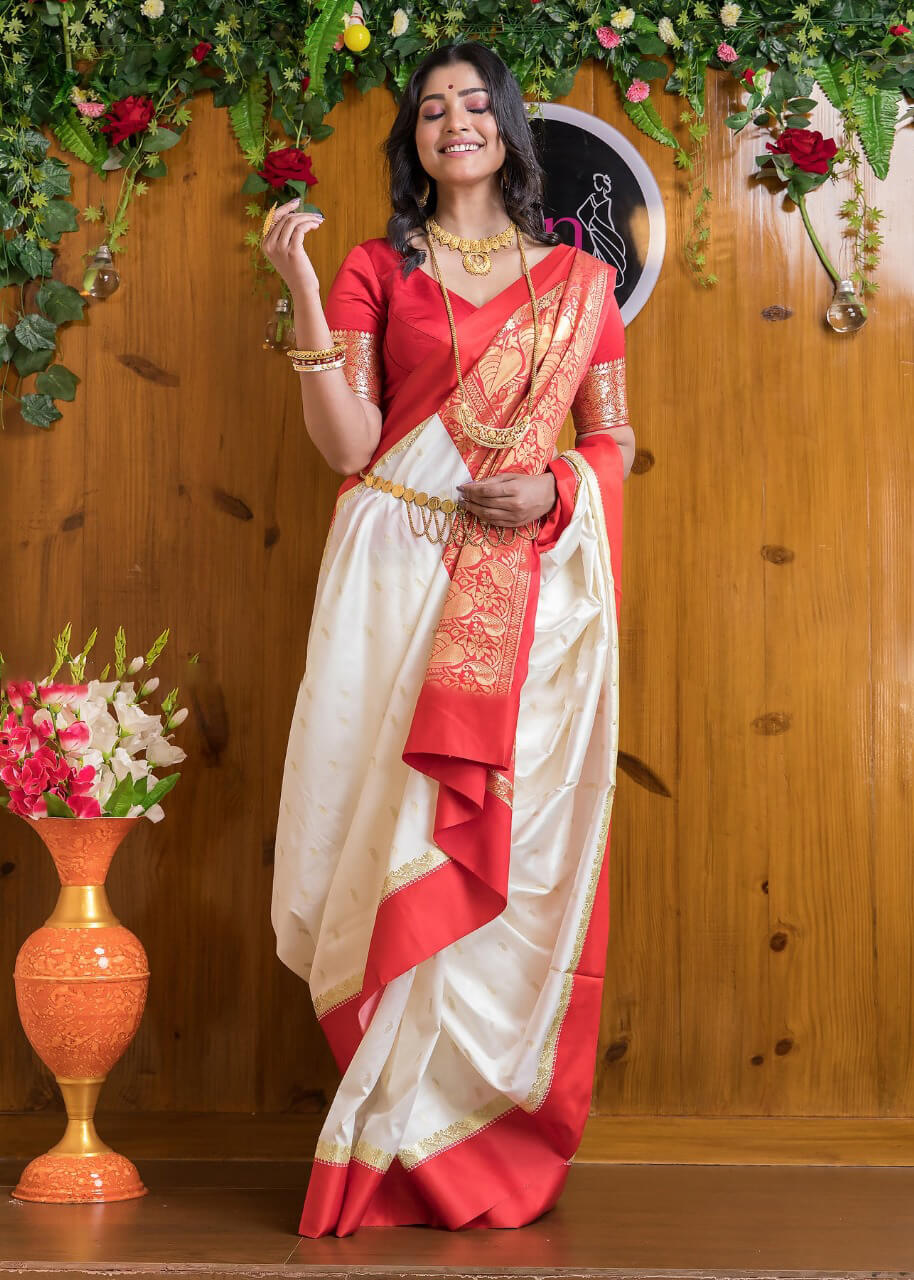 Lassitude Beige Soft Silk Saree With Bucolic Blouse Piece
