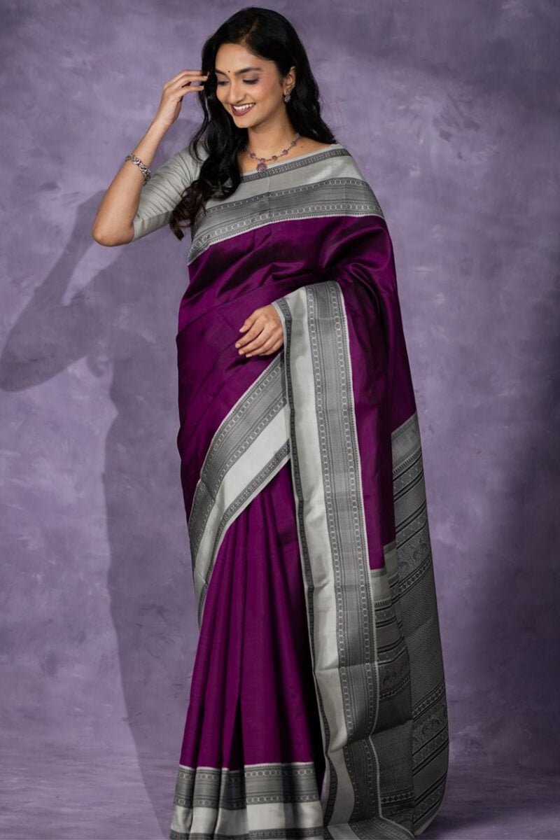 Entrancing Wine Soft Silk Saree With Impressive Blouse Piece