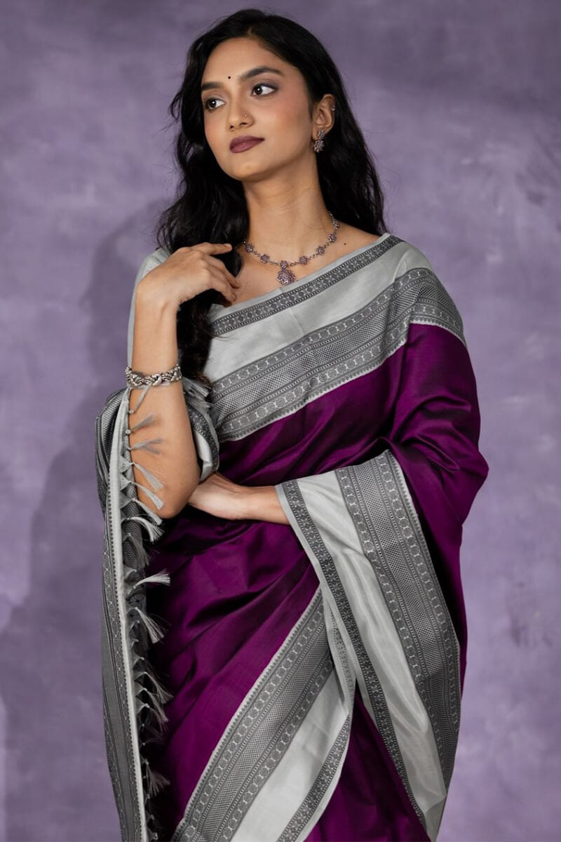 Entrancing Wine Soft Silk Saree With Impressive Blouse Piece