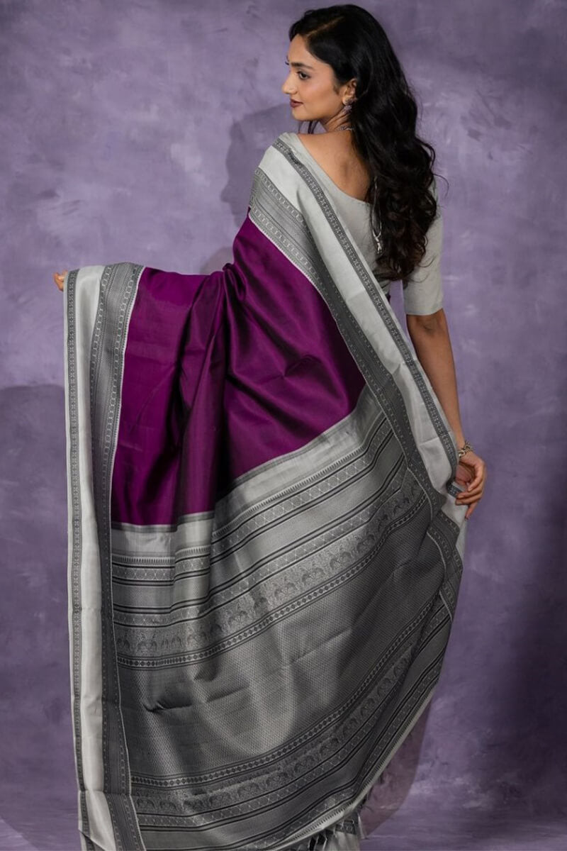 Entrancing Wine Soft Silk Saree With Impressive Blouse Piece