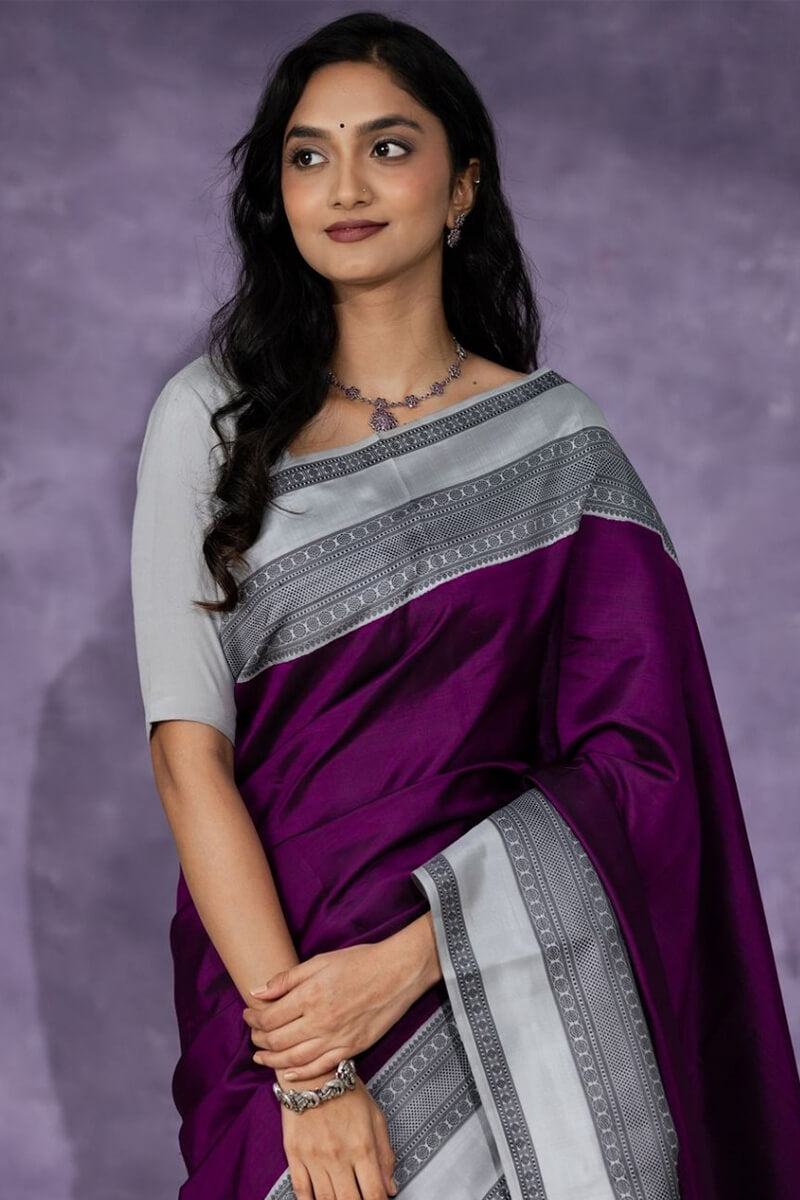 Entrancing Wine Soft Silk Saree With Impressive Blouse Piece