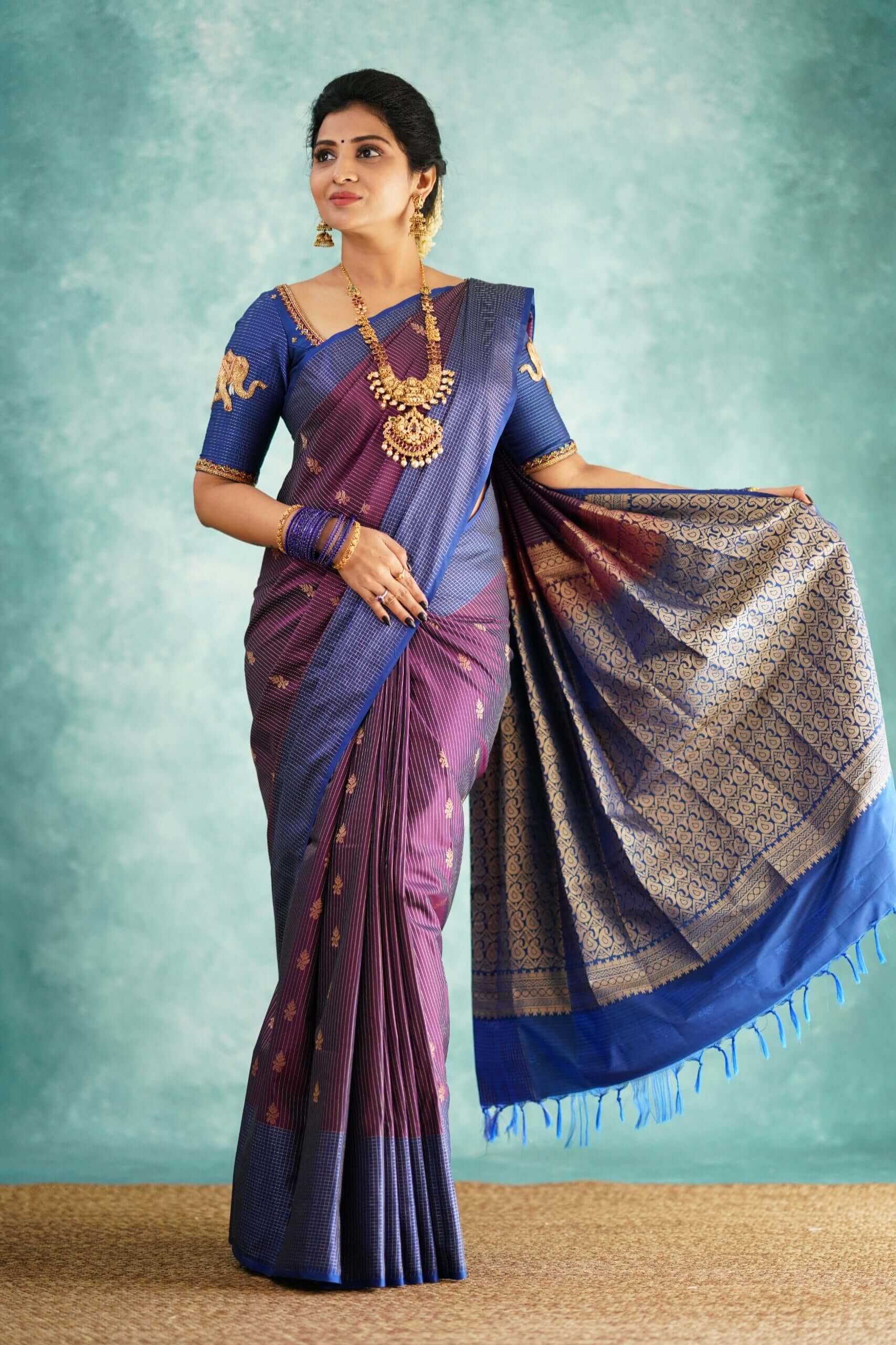 Beauteous Purple Soft Silk Saree With Scintilla Blouse Piece