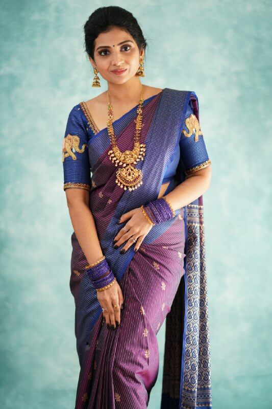 Beauteous Purple Soft Silk Saree With Scintilla Blouse Piece