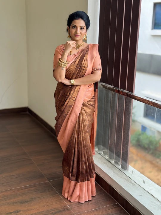 Confounding Brown Soft Silk Saree With Excellent Blouse Piece