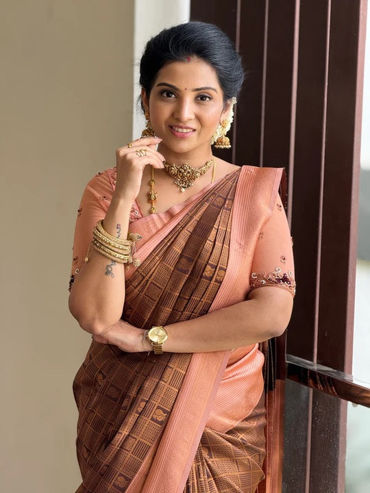 Confounding Brown Soft Silk Saree With Excellent Blouse Piece