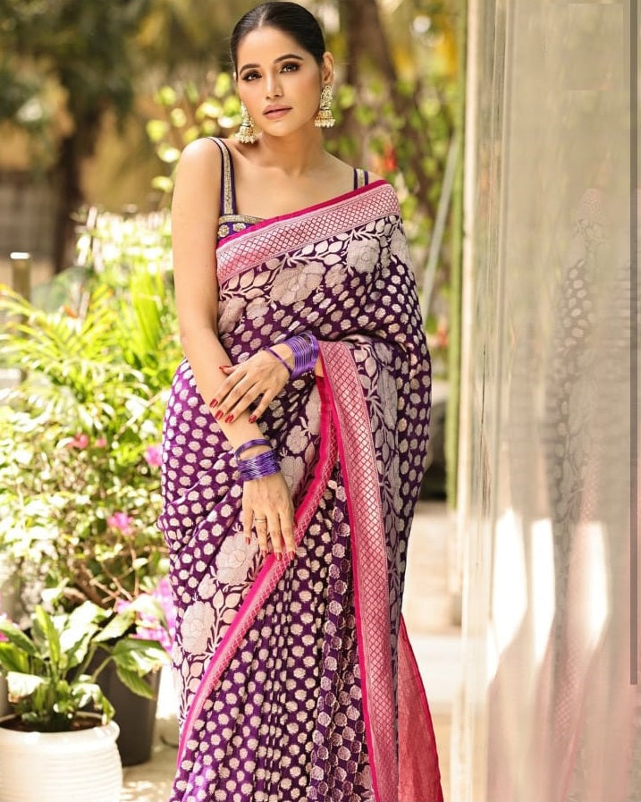 Blissful Purple Soft Silk Saree With Excellent Blouse Piece