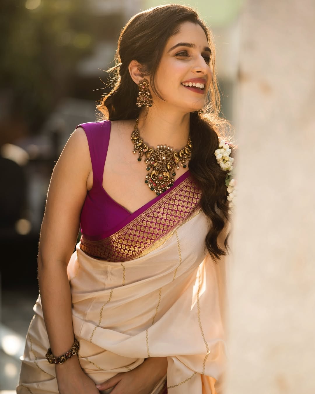 Fancifull Beige Soft Silk Saree With Demure Blouse Piece