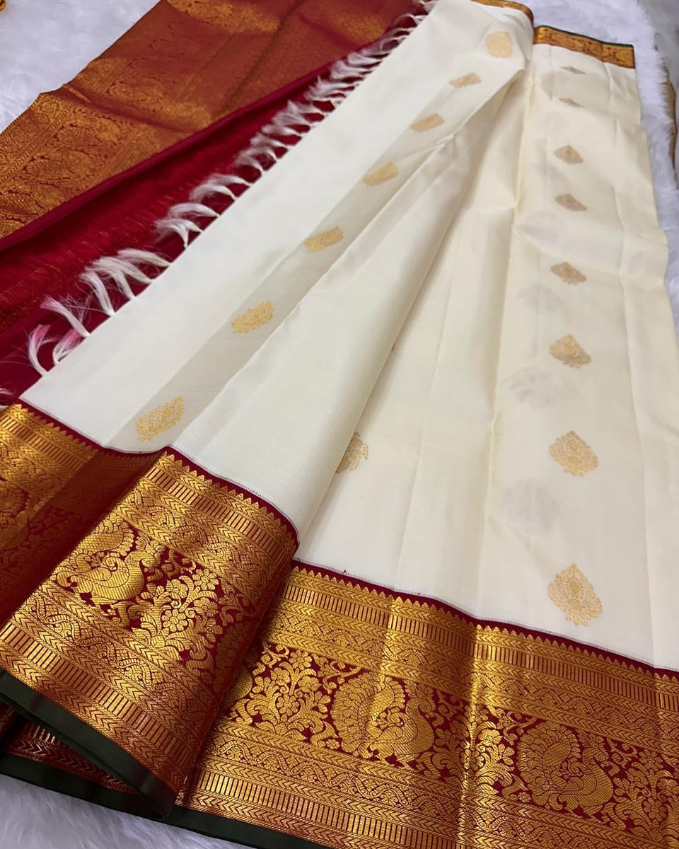 Scrumptious Beige Soft Silk Saree With Adoring Blouse Piece