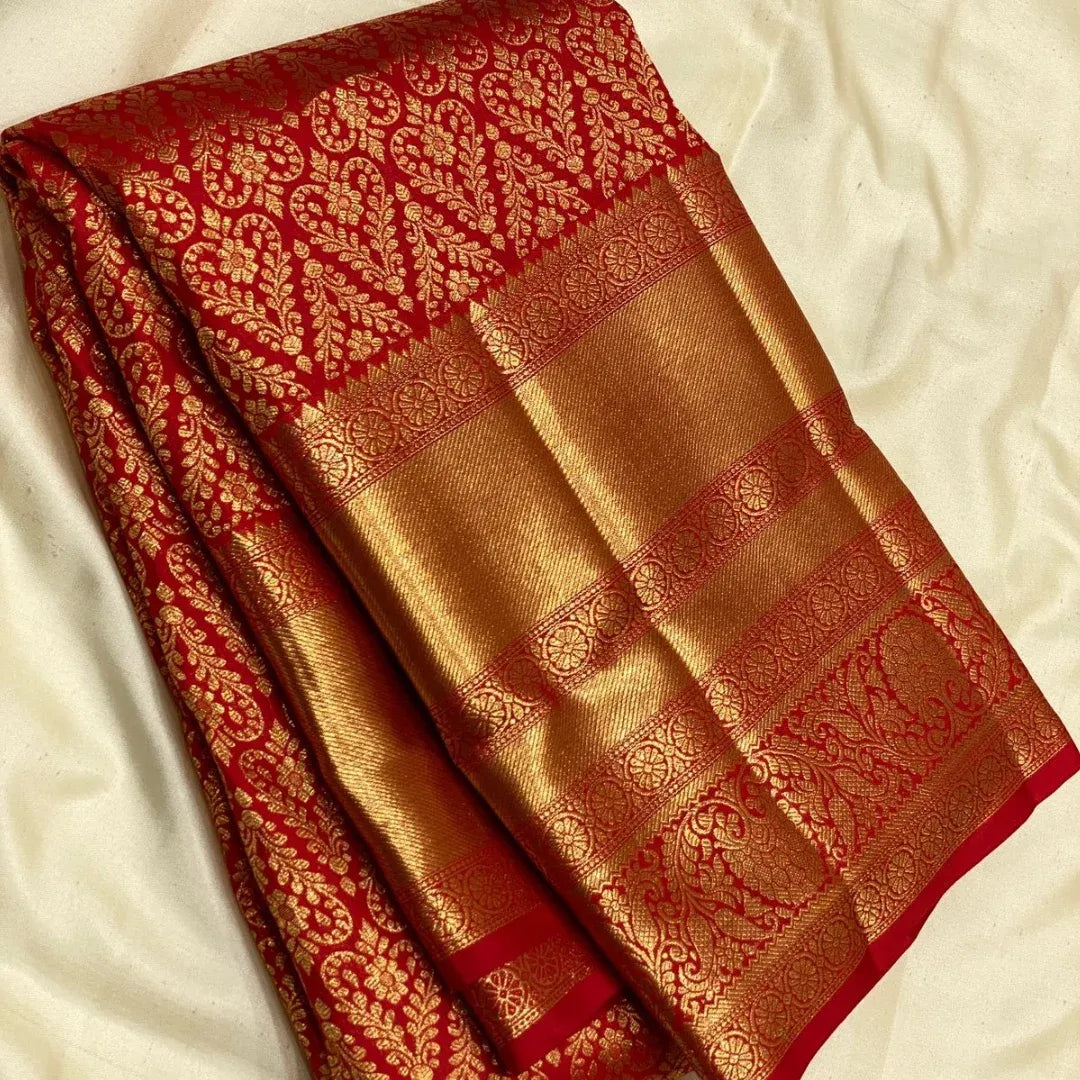 Nectarous Red Soft Banarasi Silk Saree With Proficient Blouse Piece