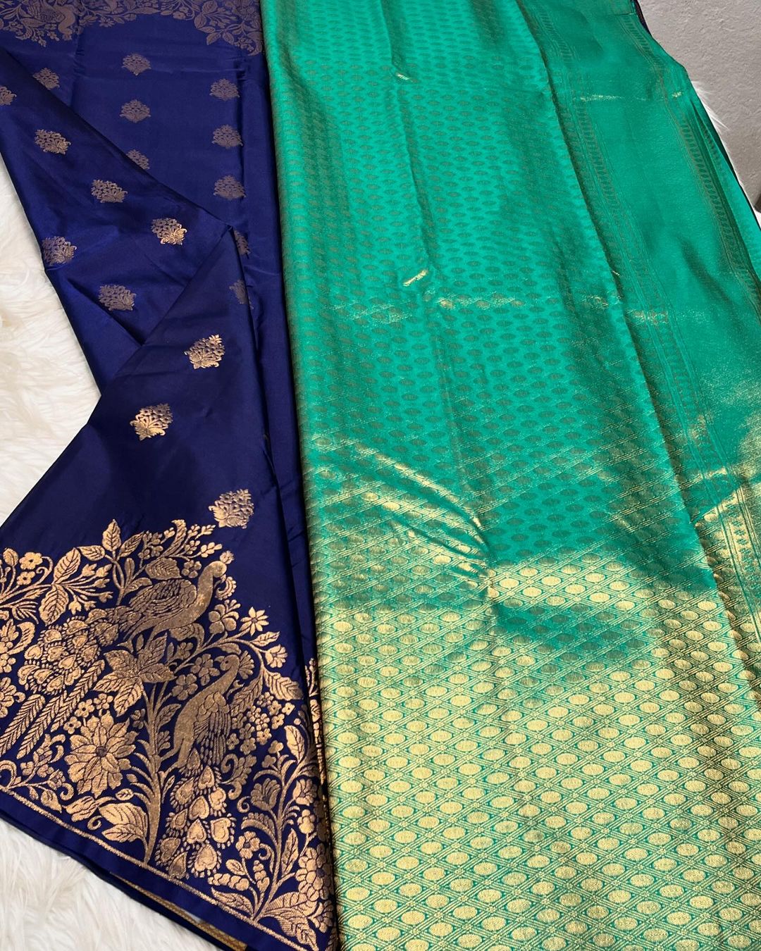 Classy Navy Blue Soft Banarasi Silk Saree With Ailurophile Blouse Piece