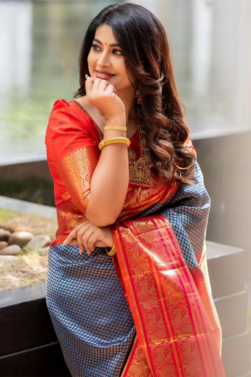 Murmurous Blue Soft Silk Saree With Splendiferous Blouse Piece