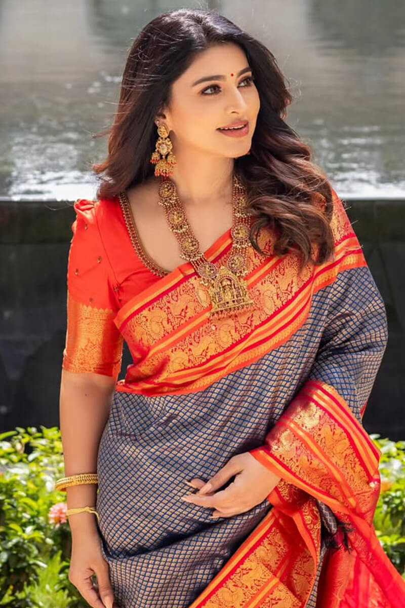 Murmurous Blue Soft Silk Saree With Splendiferous Blouse Piece