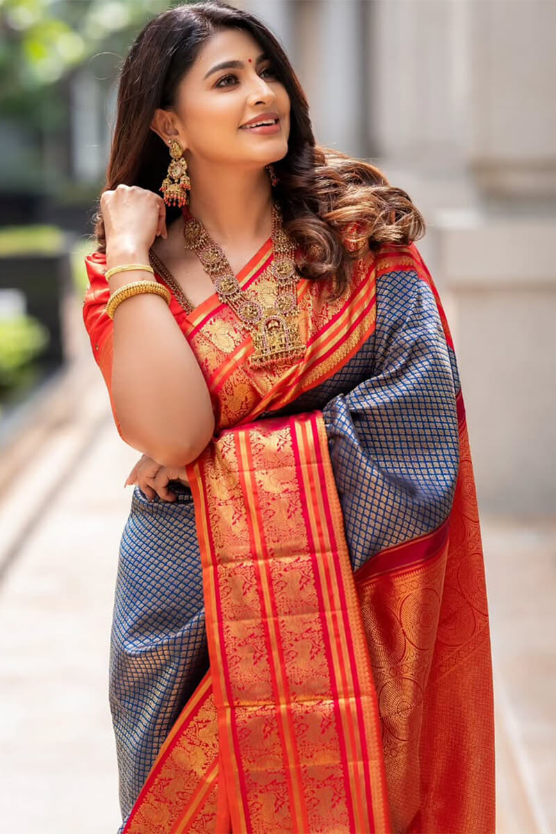 Murmurous Blue Soft Silk Saree With Splendiferous Blouse Piece