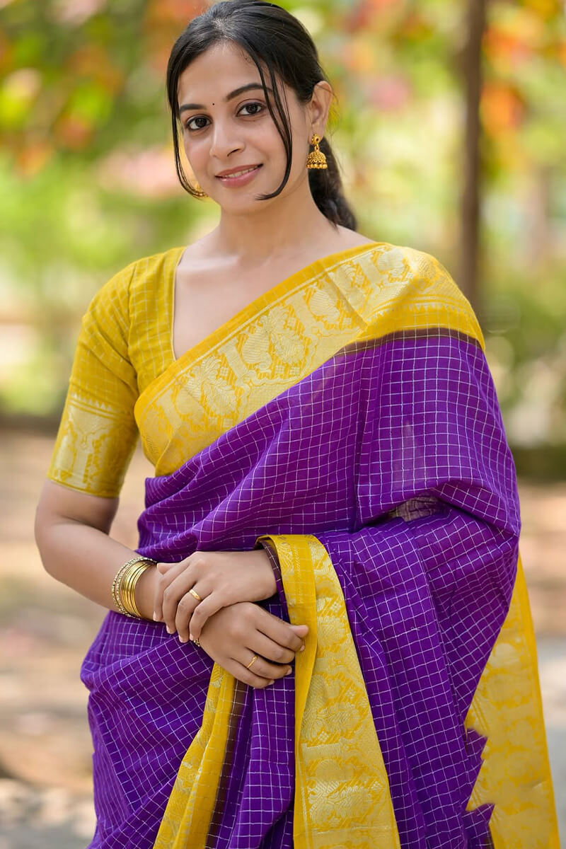 Sonorous Purple Soft Silk Saree With Majestic Blouse Piece