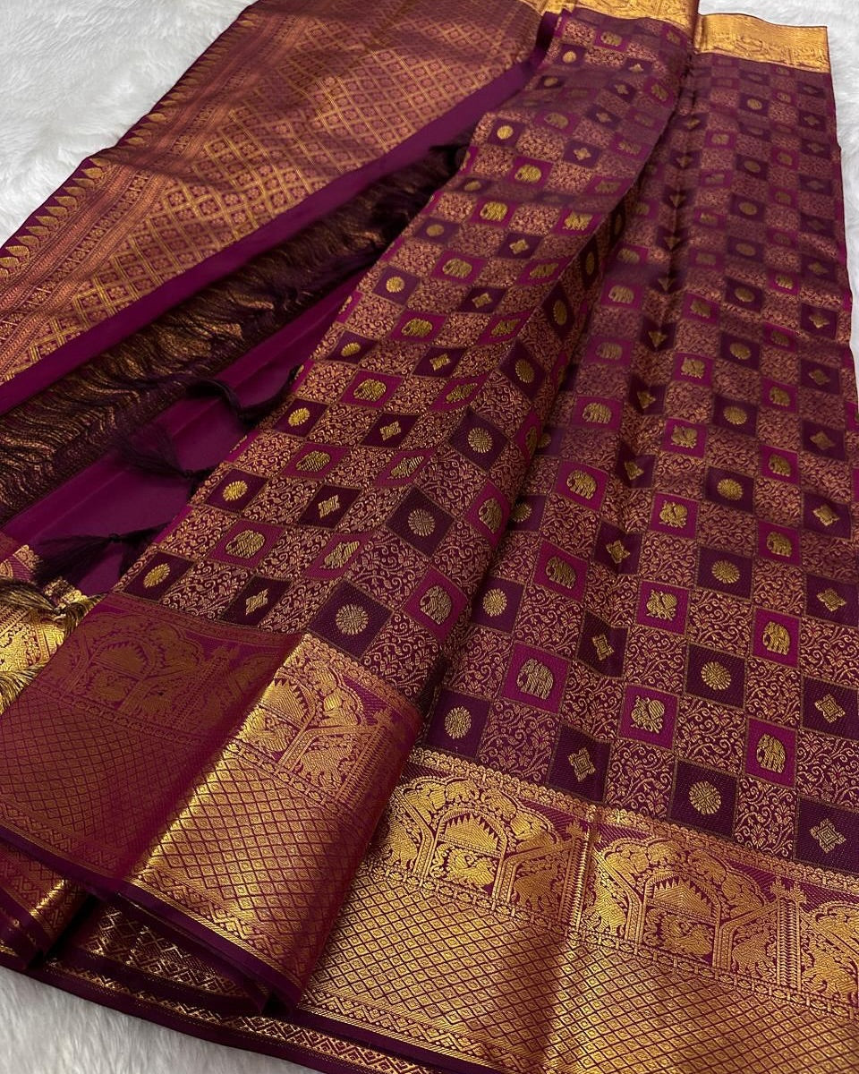 Incredible Purple Soft Silk Saree With Elision Blouse Piece