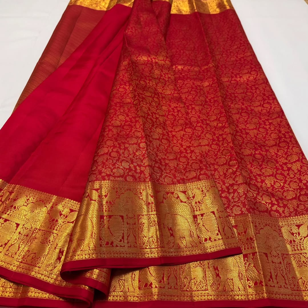 Embellished Red Soft Banarasi Silk Saree With Outstanding Blouse Piece