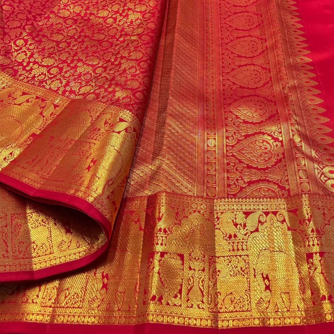 Embellished Red Soft Banarasi Silk Saree With Outstanding Blouse Piece