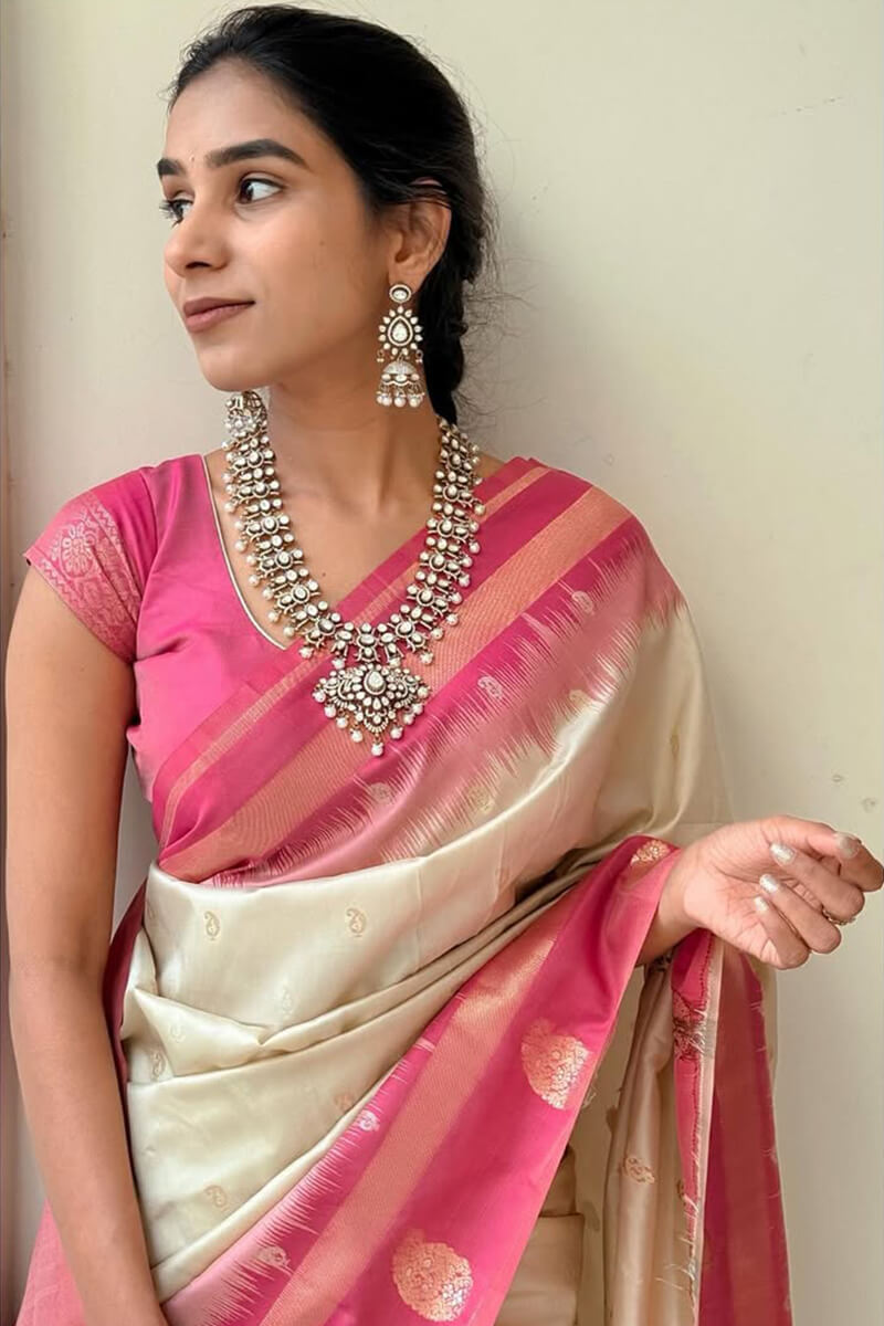 Lassitude Pink Soft Silk Saree With Denouement Blouse Piece