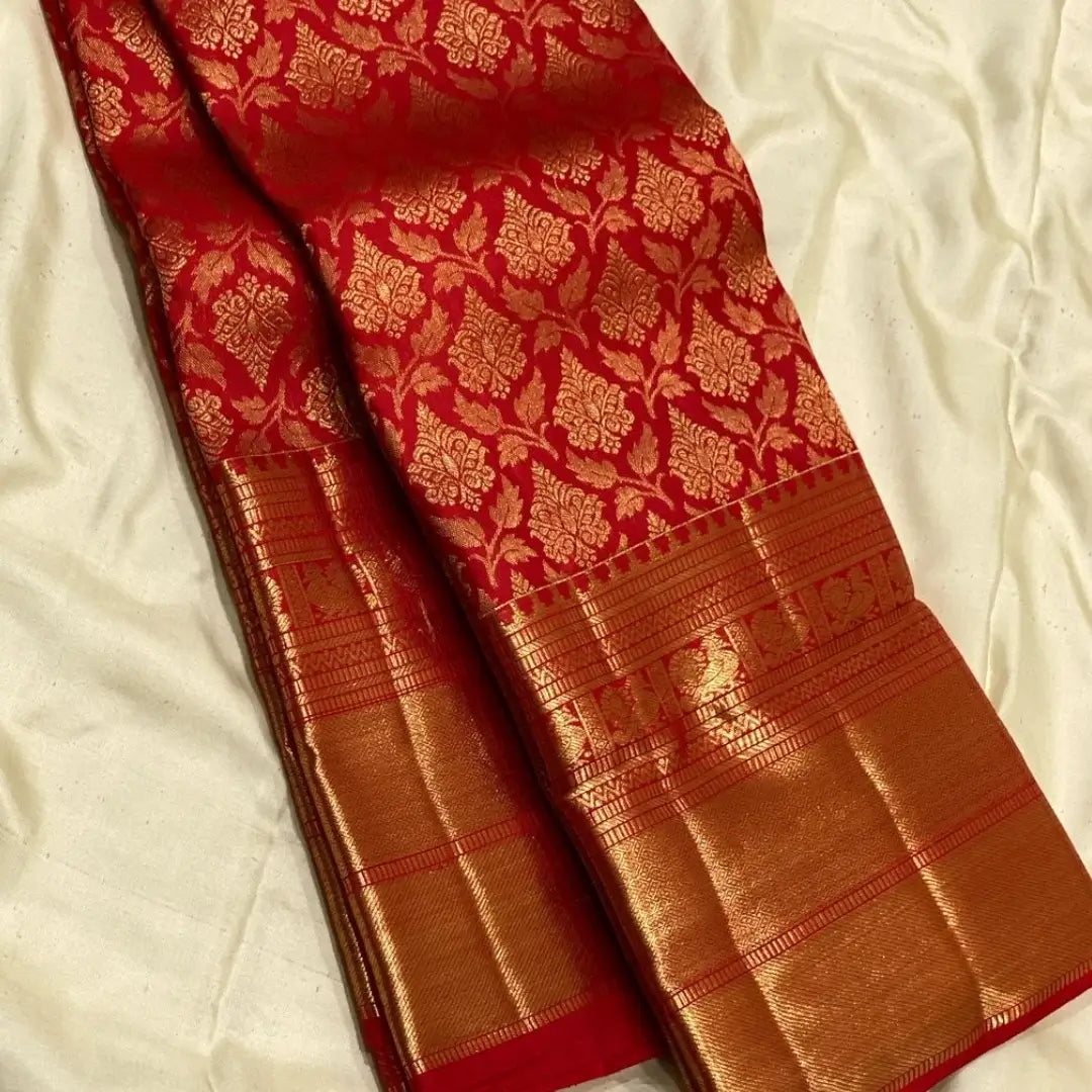 Fragrant Red Soft Banarasi Silk Saree With Enthralling Blouse Piece