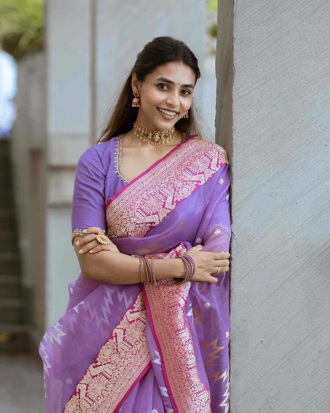Magnetic Lavender Cotton Silk Saree With Evanescent Blouse Piece