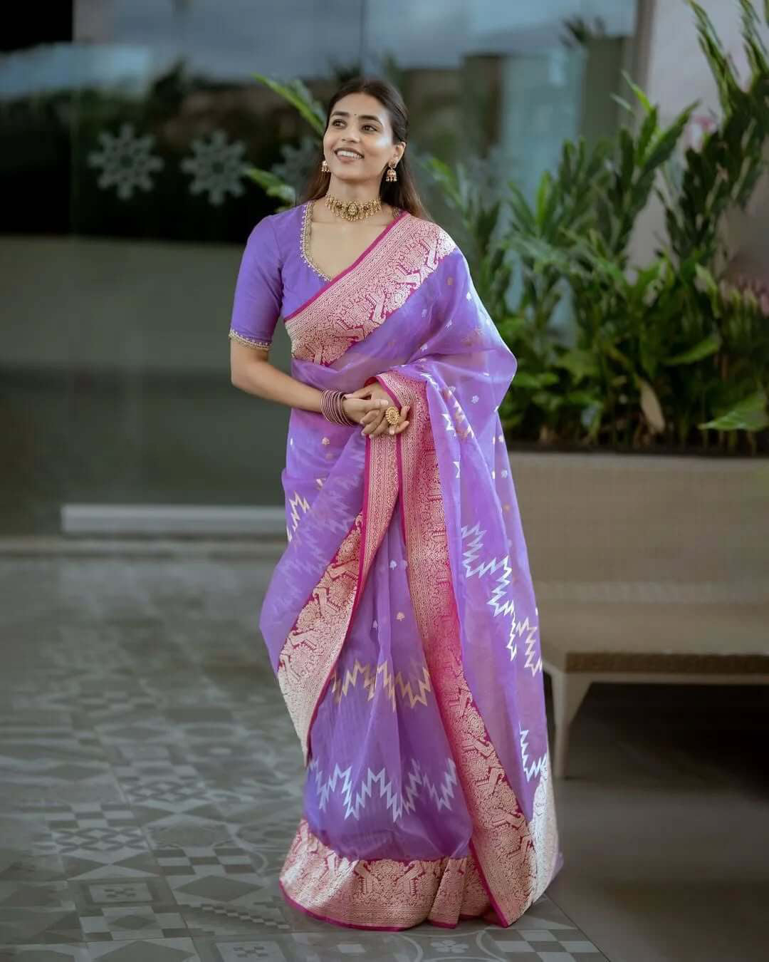 Magnetic Lavender Cotton Silk Saree With Evanescent Blouse Piece