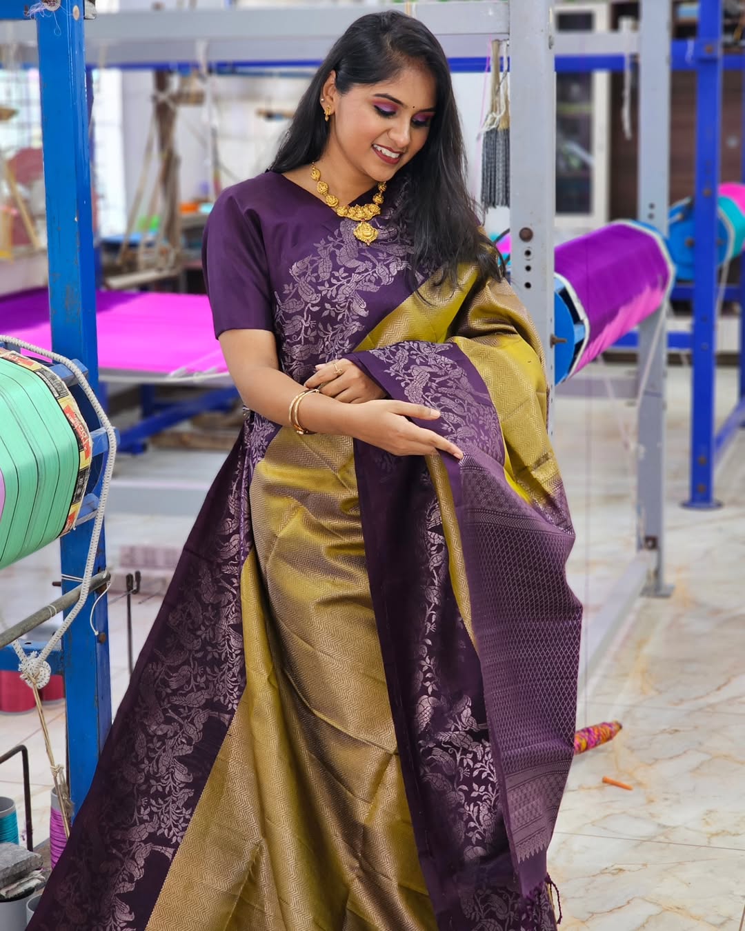 Snazzy Golden Soft Silk Saree With Exuberant Blouse Piece