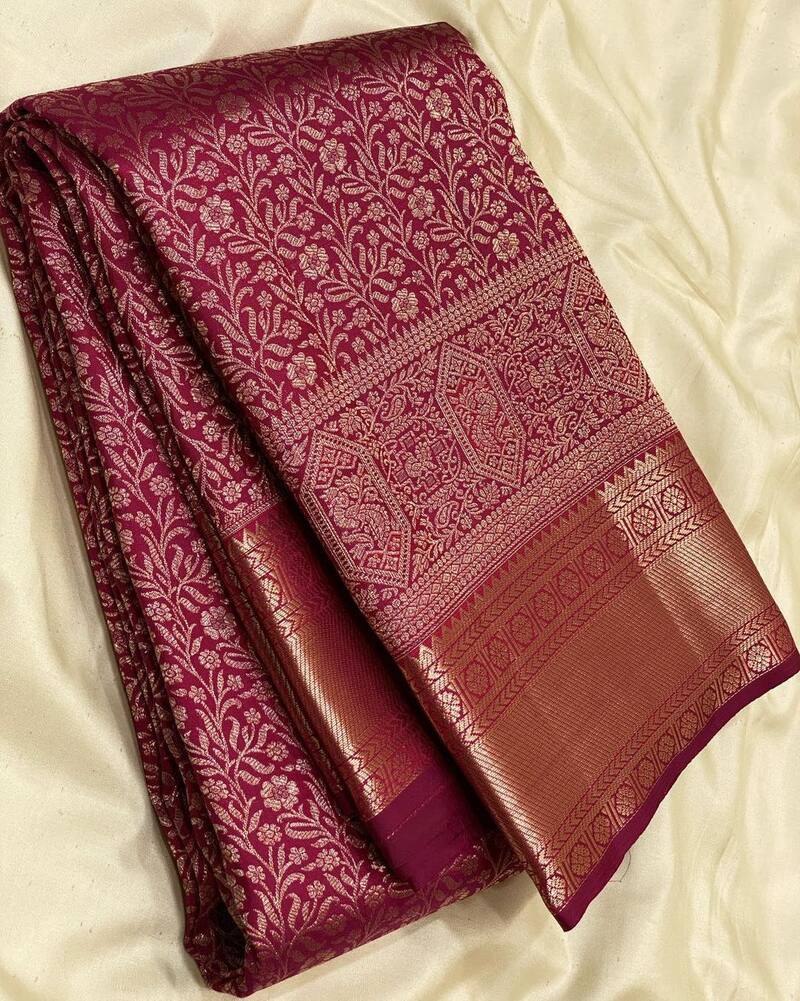 Rhapsody Maroon Soft Banarasi Silk Saree With Grandiose Blouse Piece
