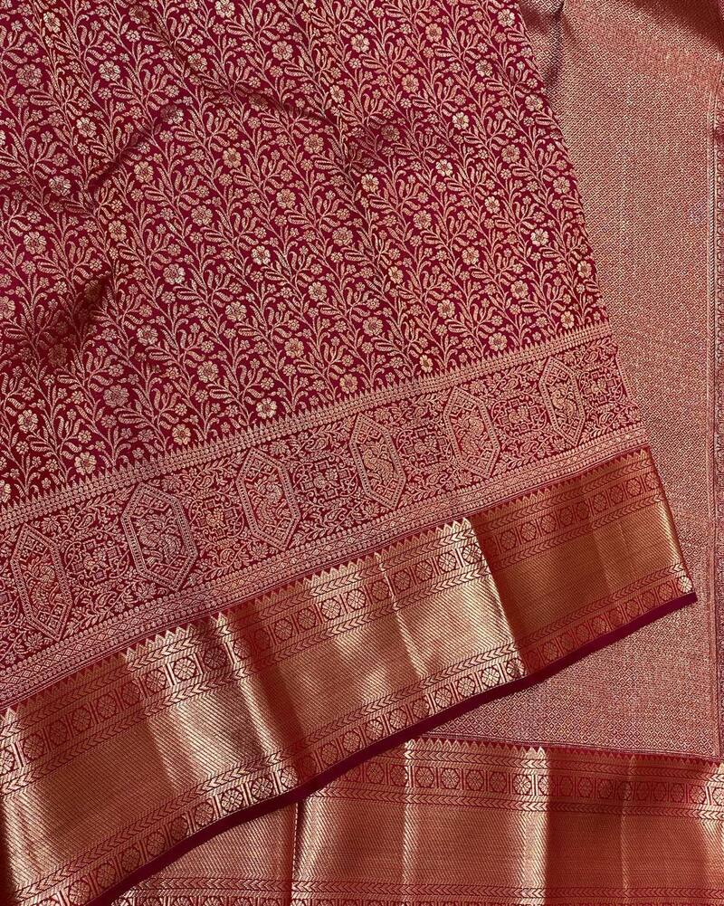 Rhapsody Maroon Soft Banarasi Silk Saree With Grandiose Blouse Piece