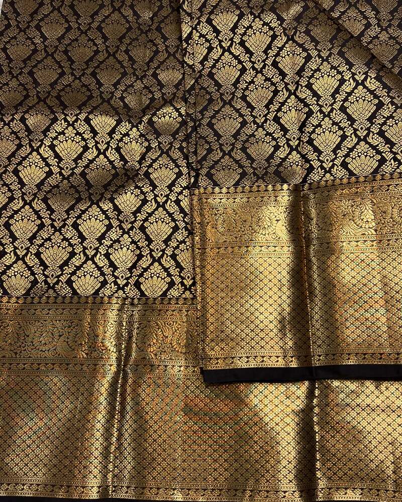 Adorning Black Soft Banarasi Silk Saree With Fantabulous Blouse Piece