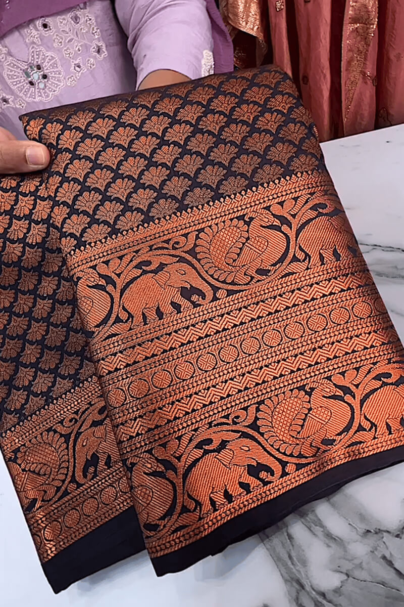 Mesmeric Navy Blue Soft Banarasi Silk Saree With Fairytale Blouse Piece