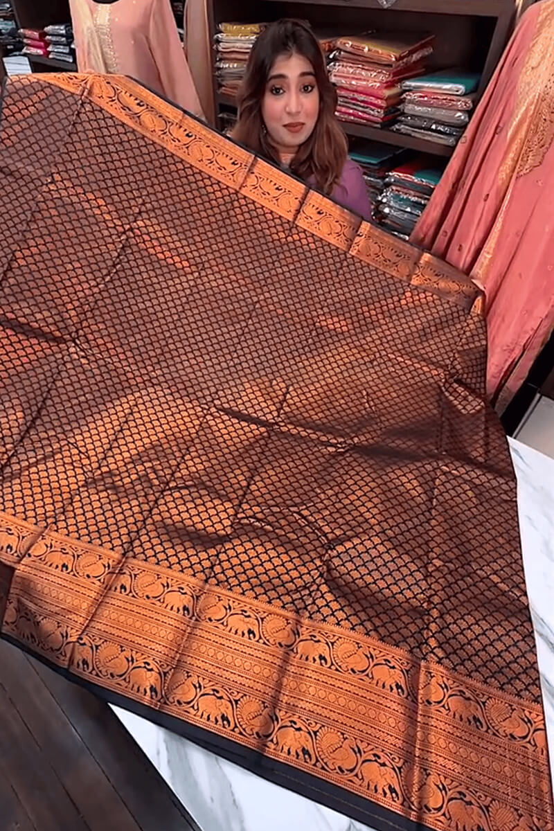 Mesmeric Navy Blue Soft Banarasi Silk Saree With Fairytale Blouse Piece