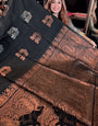 Comely Black Soft Banarasi Silk Saree With Demure Blouse Piece