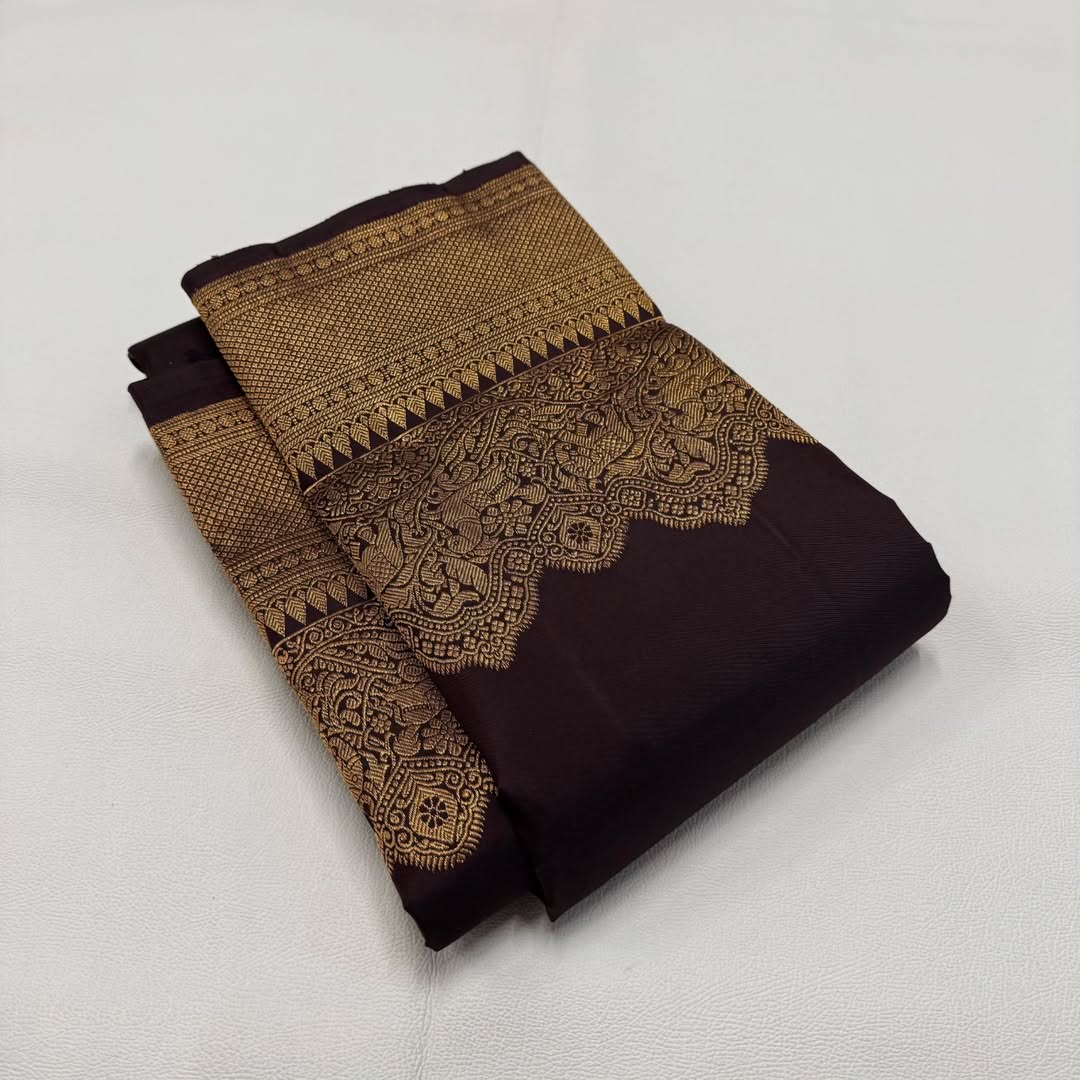 Ratatouille Brown Soft Banarasi Silk Saree With Demesne Blouse Piece
