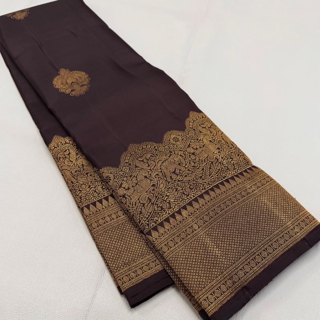Ratatouille Brown Soft Banarasi Silk Saree With Demesne Blouse Piece