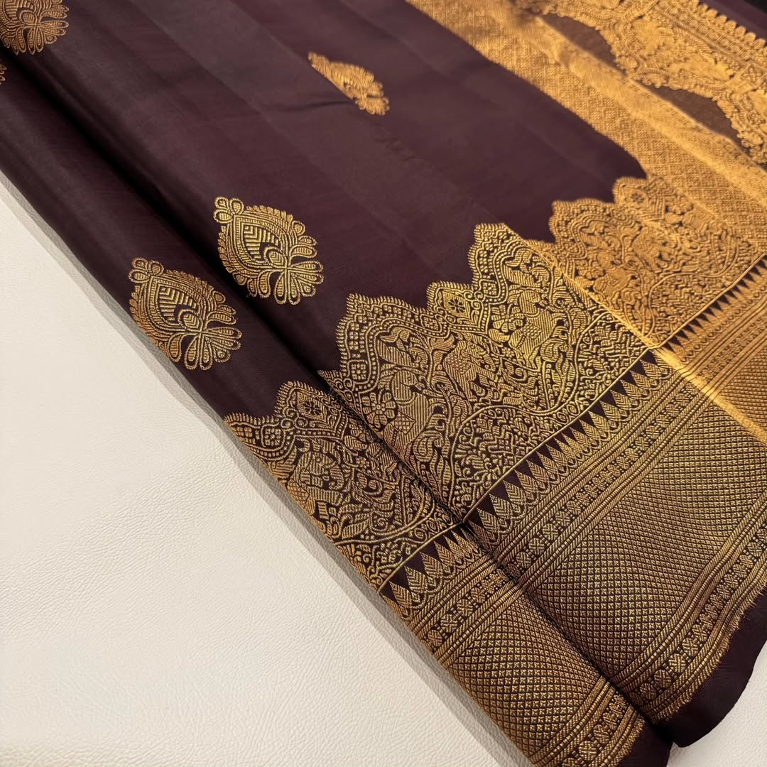 Ratatouille Brown Soft Banarasi Silk Saree With Demesne Blouse Piece