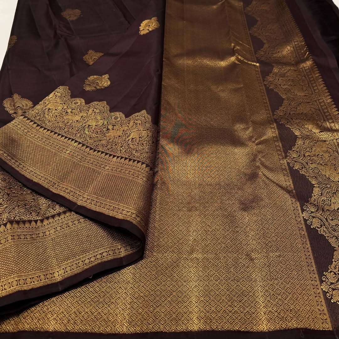 Ratatouille Brown Soft Banarasi Silk Saree With Demesne Blouse Piece